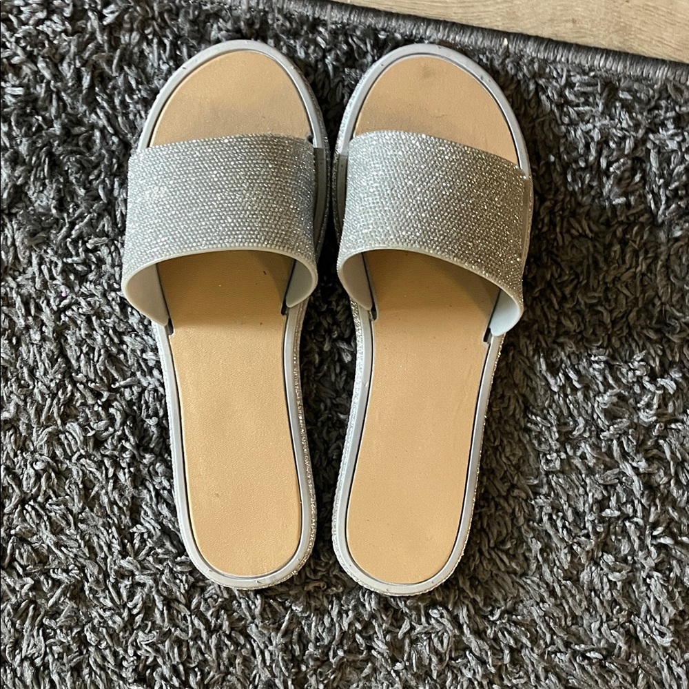 Silver Sparkle Slide Sandals for Women